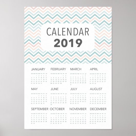 Poster Calendrier des chevrons rose et bleu 2019 (Devant)