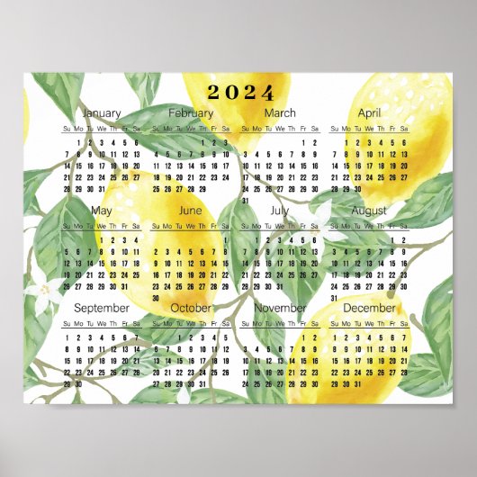 Poster Calendrier des citrons et Feuilles 2024 (Devant)