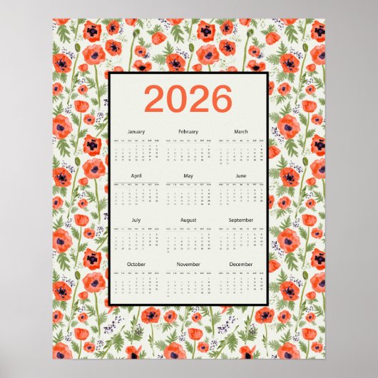 Poster Calendrier des coquelicots orange 2026 (Devant)