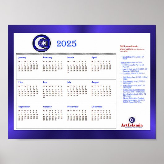 Poster Calendrier des événements religieux islamiques Art (Devant)