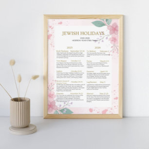 Poster Calendrier des fêtes juives 2025 2026 floral rose