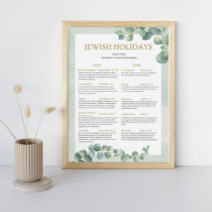 Poster Calendrier des fêtes juives 2025 2026 Vert Sauge 5