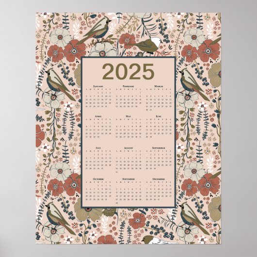 Poster Calendrier des fleurs d'oiseaux 2025 (Devant)