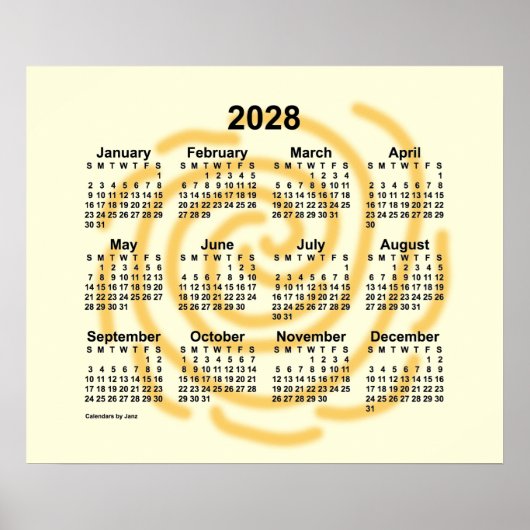 Poster Calendrier des journées ensoleillées 2028 par Janz (Devant)