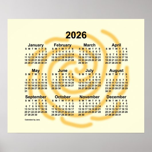 Poster Calendrier des jours ensoleillés 2026 de Janz (Devant)