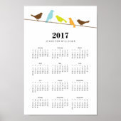 Poster Calendrier des oiseaux colorés 2017 (Devant)