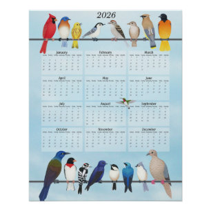 Poster Calendrier des oiseaux jardins 2026