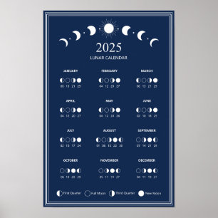 Poster Calendrier des phases lunaires 2025 Cycles lunaire