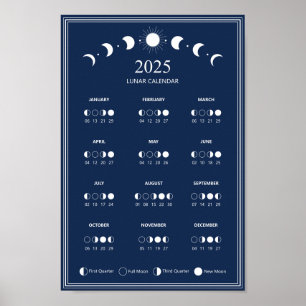 Poster Calendrier des phases lunaires 2025 Cycles lunaire