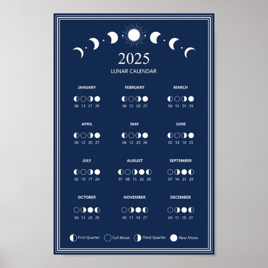 Poster Calendrier des phases lunaires 2025 Cycles lunaire (Devant)