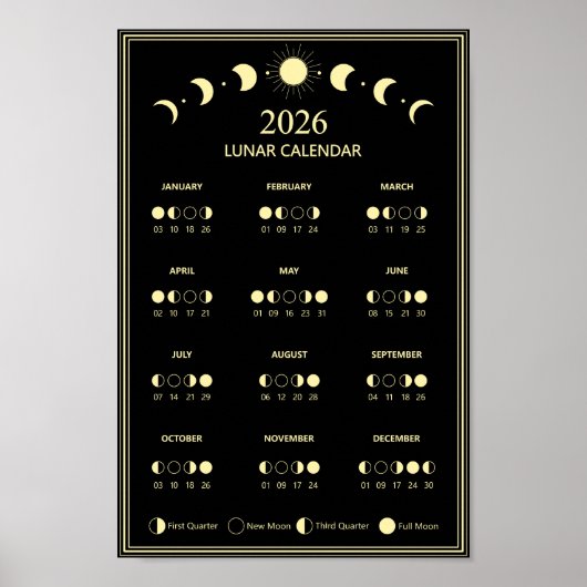 Poster Calendrier des phases lunaires 2026 Cycles lunaire (Devant)