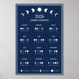 Poster Calendrier des phases lunaires 2026 Cycles lunaire