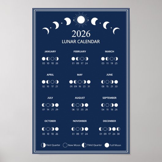 Poster Calendrier des phases lunaires 2026 Cycles lunaire (Devant)
