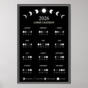 Poster Calendrier des phases lunaires 2026 Cycles lunaire