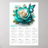 Poster Calendrier des Roses turquoises et papillons 2025 (Devant)