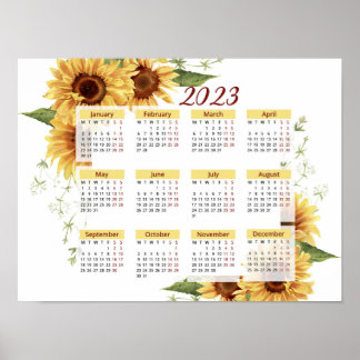 Poster Calendrier des tournesols, Calendrier 2023,
