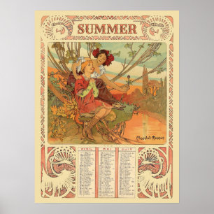Poster Calendrier d'été Art nouveau de l'ère victorienne