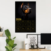 Poster Calendrier Doberman Pinscher 2026 (Bureau à domicile)