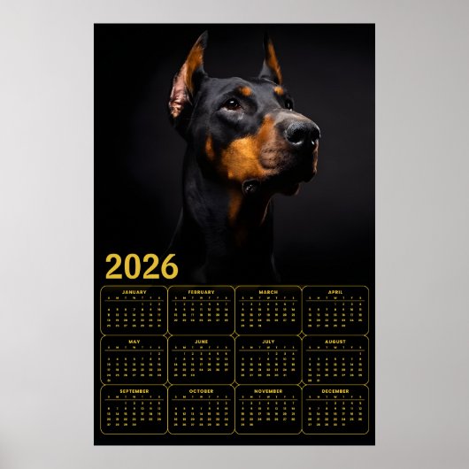 Poster Calendrier Doberman Pinscher 2026 (Devant)