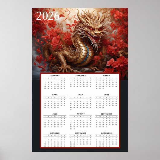 Poster Calendrier du Dragon Doré 2026 – Feu d'Automne (Devant)