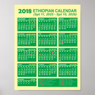 Poster Calendrier du nouvel an éthiopien 2018 2025/2026