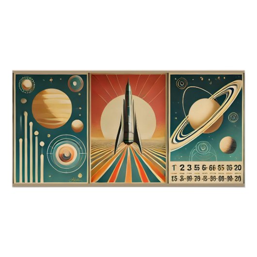 Poster Calendrier Espace Temps Art de l'ère Spatiale (Devant)
