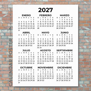Poster Calendrier Espagnol Minimaliste Simple Noir 2027
