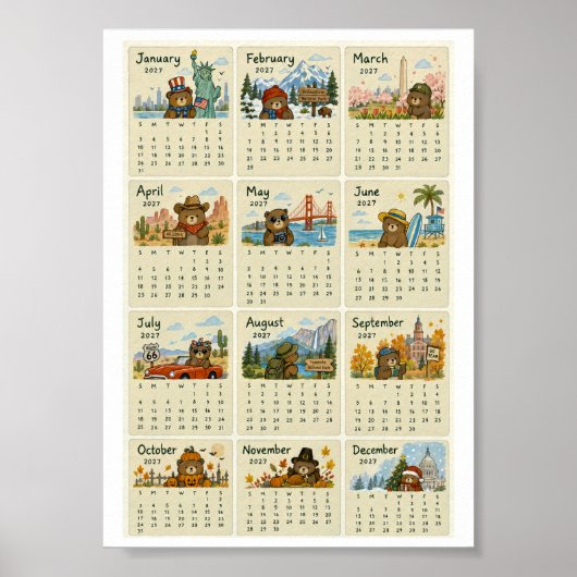 Poster Calendrier États-Unis 2027 (Devant)