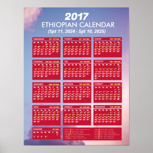 Poster Calendrier éthiopien 2017 Année mondiale 2024 Télé