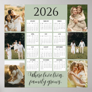 Poster Calendrier familial 2026 avec espace pour 6 portra