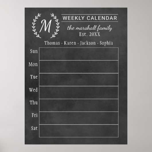 Poster Calendrier familial hebdomadaire de monogramme de  (Devant)