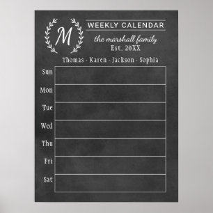 Poster Calendrier familial hebdomadaire monogramme sur ta