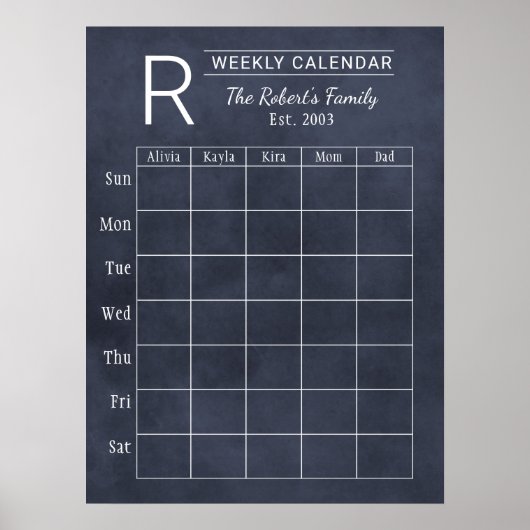 Poster Calendrier familial hebdomadaire Navy Chalkboard a (Devant)