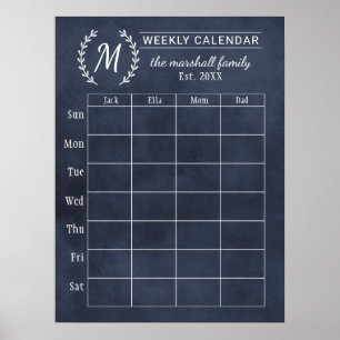Poster Calendrier familial hebdomadaire Navy Chalkboard a