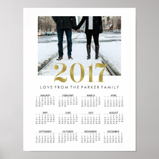 Poster Calendrier familial photo simple faux or 2017 (Devant)