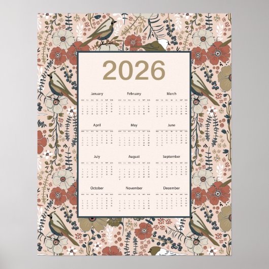 Poster Calendrier Fleurs Oiseaux 2026 (Devant)