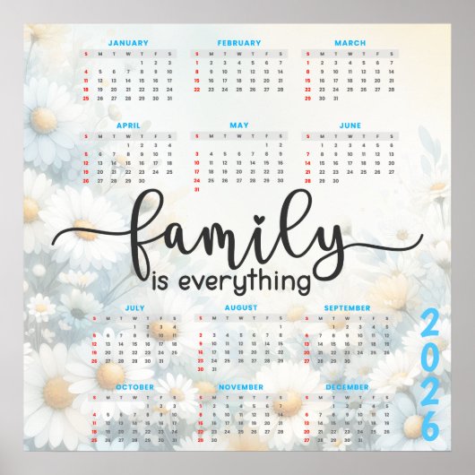 Poster Calendrier floral 2026 avec citation (Devant)
