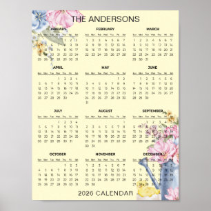 Poster Calendrier floral élégant et simple 2026