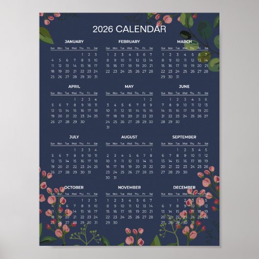 Poster Calendrier floral simple mais élégant 2026 |  (Devant)