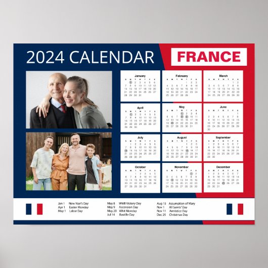 Poster Calendrier français en anglais | Ajouter Votre Pho (Devant)