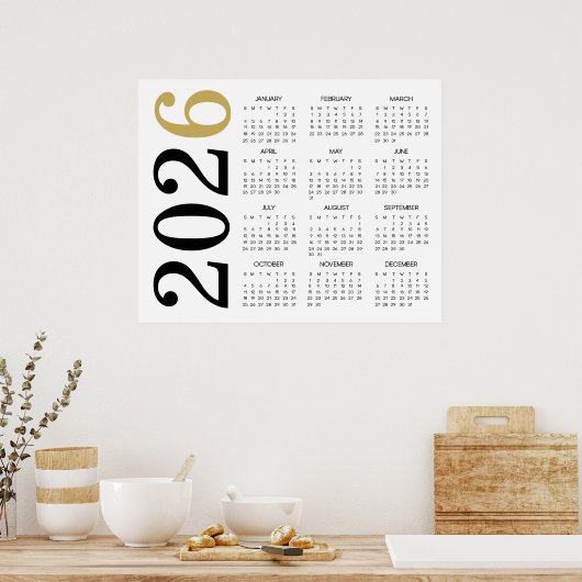 Poster Calendrier Gold Black 2026 moderne (Cuisine)