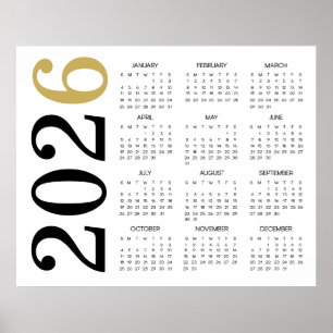 Poster Calendrier Gold Black 2026 moderne