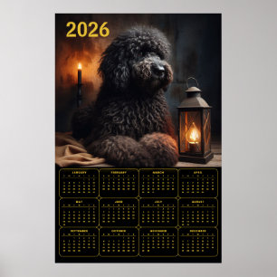 Poster Calendrier Goldendoodle 2026 avec Lanterne et Boug