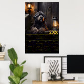 Poster Calendrier Goldendoodle noir 2026 (Bureau à domicile)