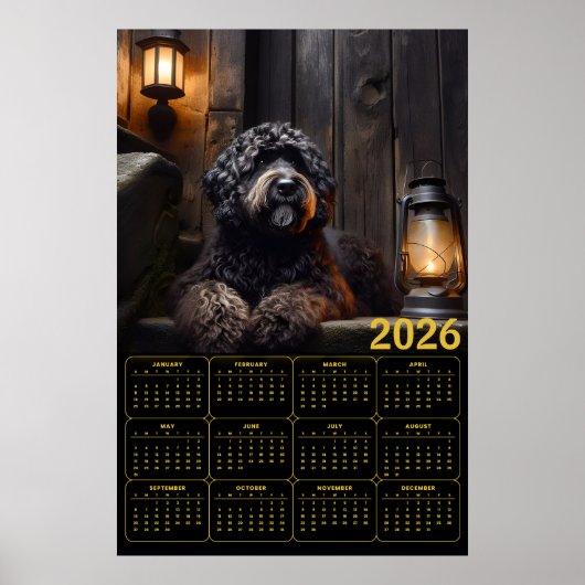 Poster Calendrier Goldendoodle noir 2026 (Devant)