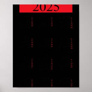 Poster Calendrier graphique de la nouvelle année 2025 ave