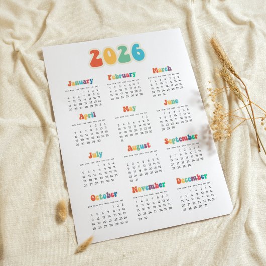 Poster Calendrier Hippie 2025 des années 60 rétro