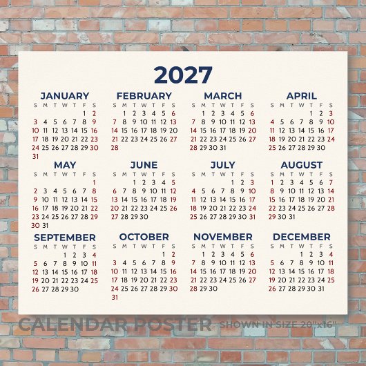 Poster Calendrier Horizontal 2027 Toutes Vos Couleurs