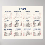 Poster Calendrier Horizontal 2027 Toutes Vos Couleurs (Devant)