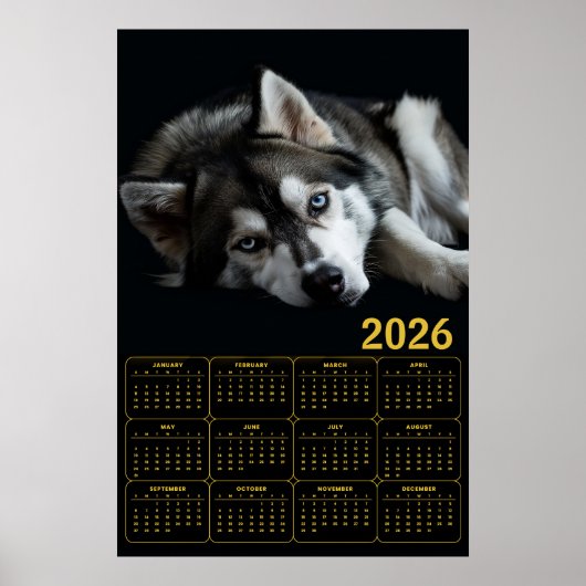 Poster Calendrier Husky sibérien 2026 (Devant)